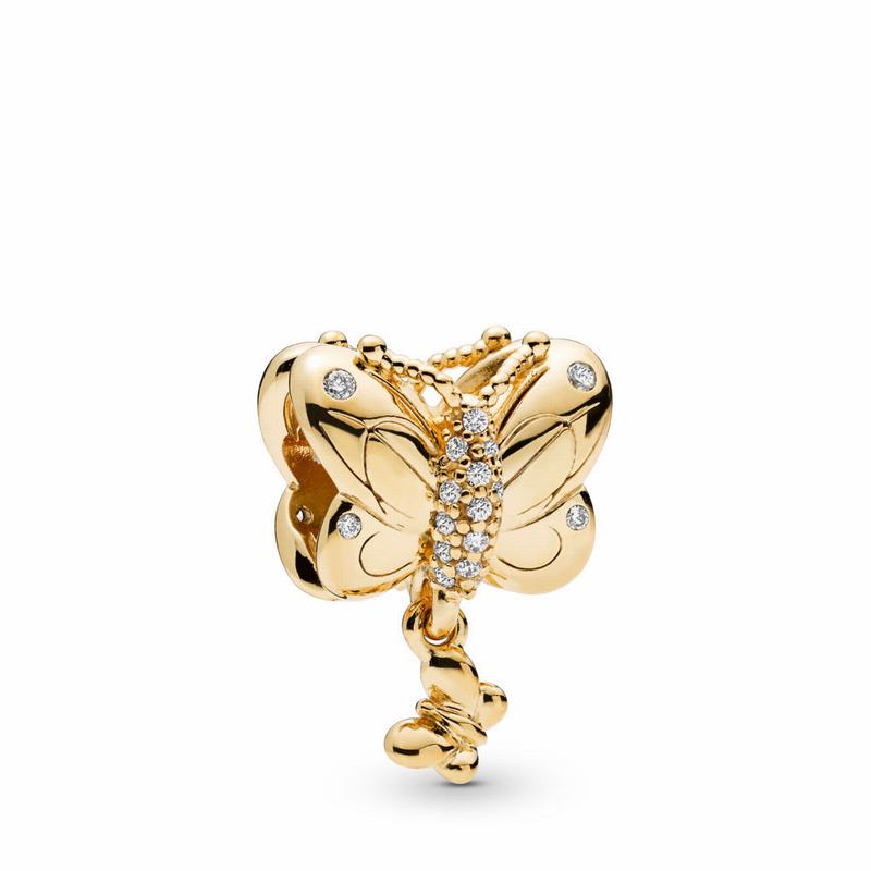 Pandora Shine™ Decorative Butterfly Charm Ireland - 18ct Gold Plated/Cubic Zirconia - 809364ODR